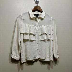 ✨$8 CLEAR-OUT✨ Miki Ruffle Long Sleeve Preppy Button Down Blouse Shirt Top White